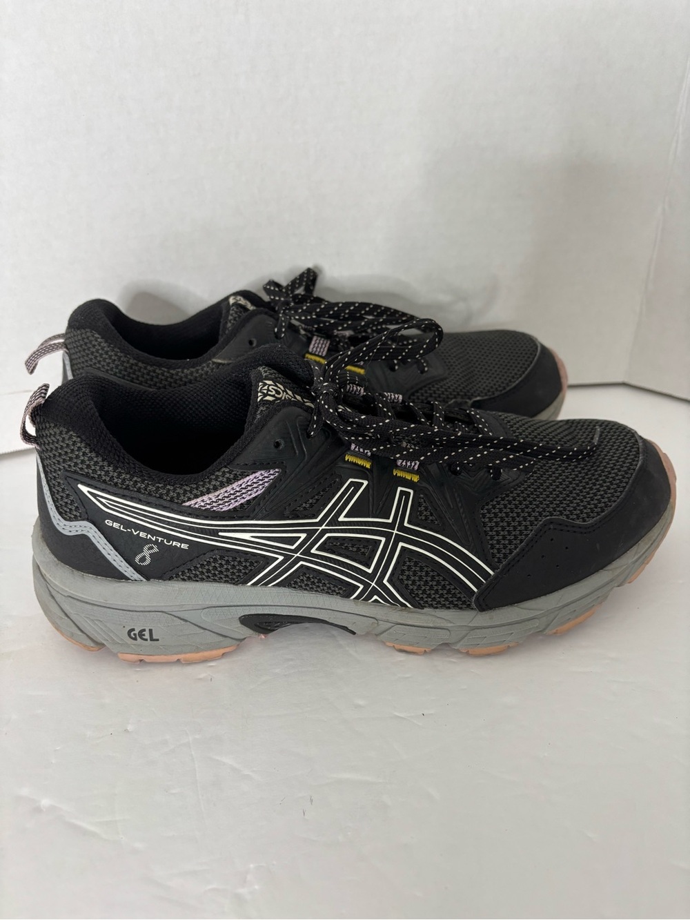 Asics Women's Black Running Shoes with Pink Toe Accents